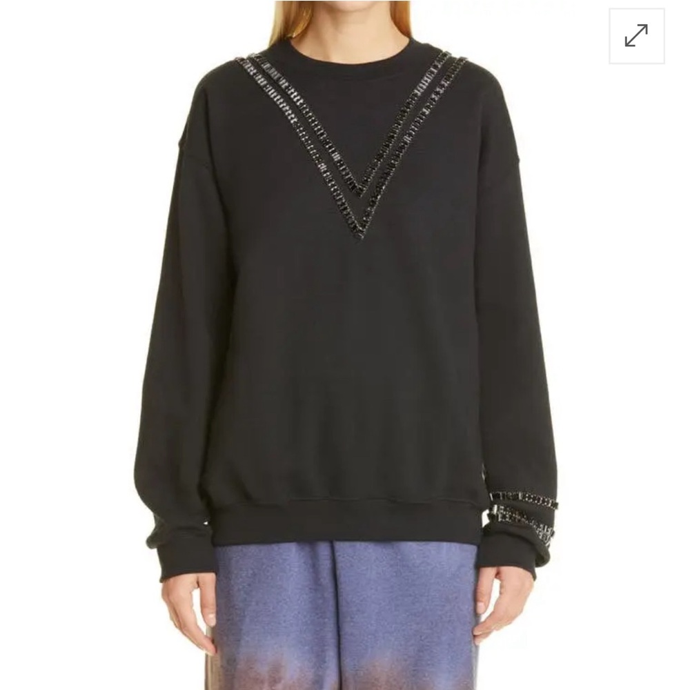 Collina Strada Baguette Crystal Trim Cotton Sweatshirt Tennis Crew Size M NEW